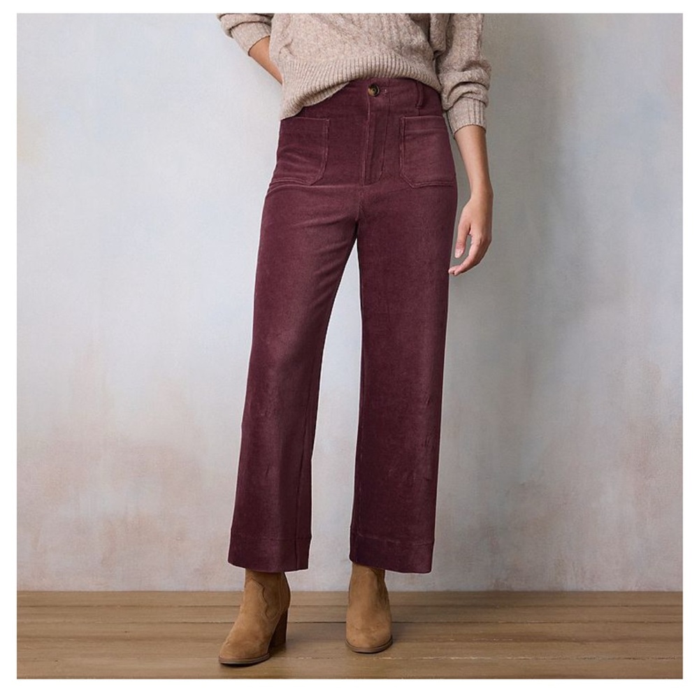 LC Lauren Conrad Maroon Corduroy Wide-Leg Pants
